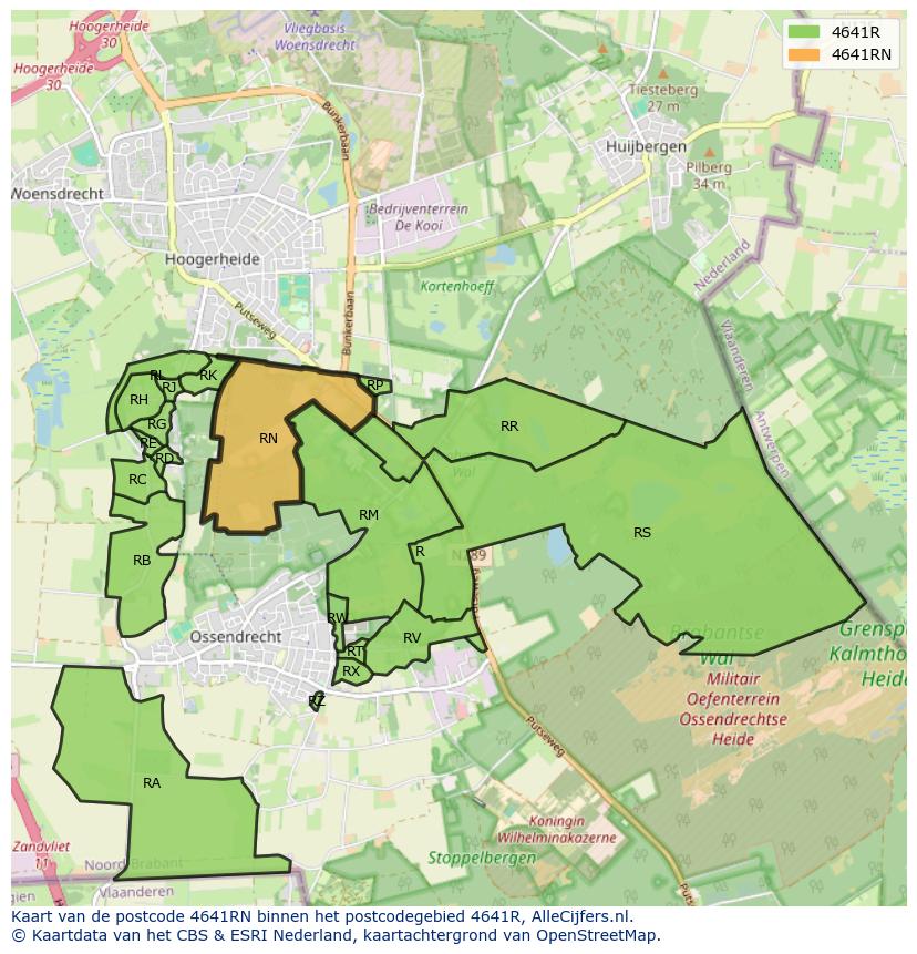 Afbeelding van het postcodegebied 4641 RN op de kaart.