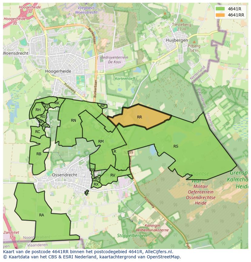 Afbeelding van het postcodegebied 4641 RR op de kaart.