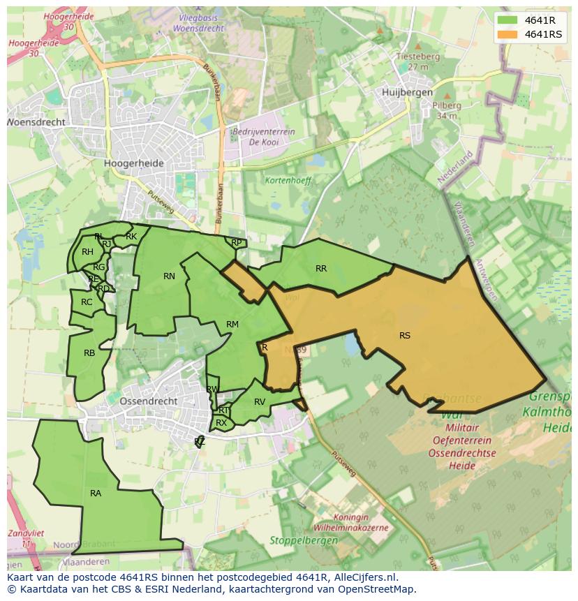 Afbeelding van het postcodegebied 4641 RS op de kaart.