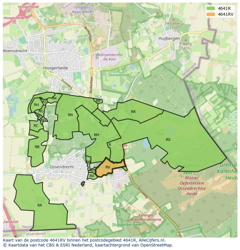 Afbeelding van het postcodegebied 4641 RV op de kaart.