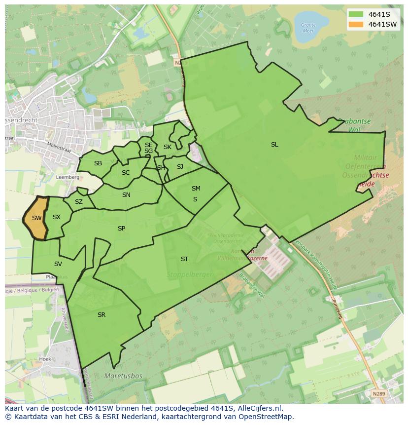 Afbeelding van het postcodegebied 4641 SW op de kaart.