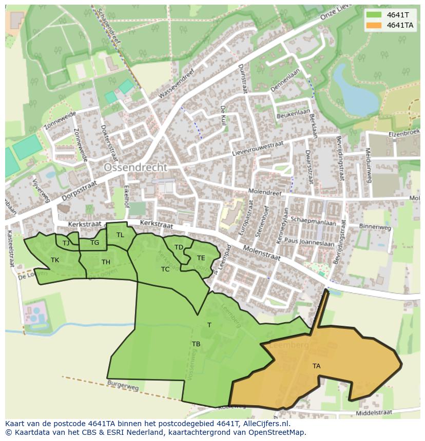 Afbeelding van het postcodegebied 4641 TA op de kaart.