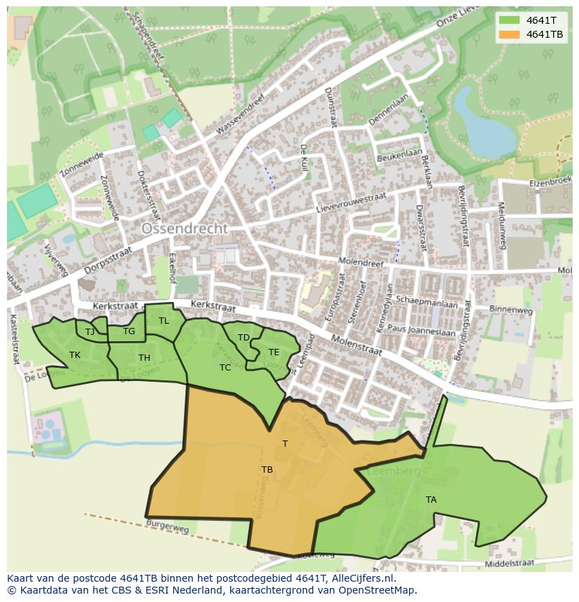 Afbeelding van het postcodegebied 4641 TB op de kaart.