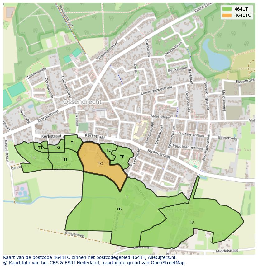 Afbeelding van het postcodegebied 4641 TC op de kaart.