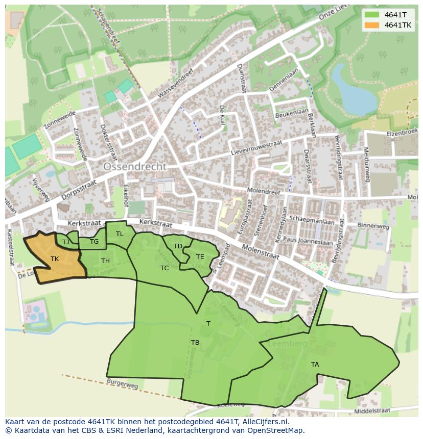 Afbeelding van het postcodegebied 4641 TK op de kaart.