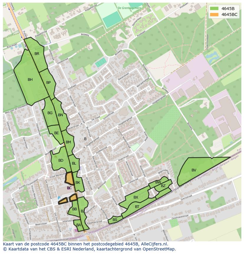 Afbeelding van het postcodegebied 4645 BC op de kaart.
