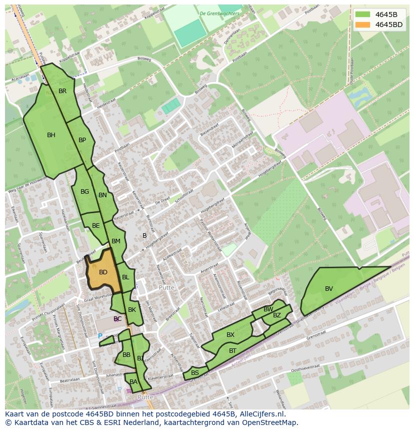 Afbeelding van het postcodegebied 4645 BD op de kaart.