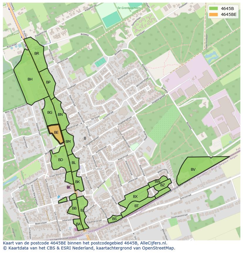 Afbeelding van het postcodegebied 4645 BE op de kaart.
