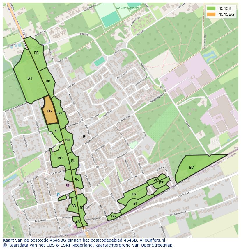 Afbeelding van het postcodegebied 4645 BG op de kaart.