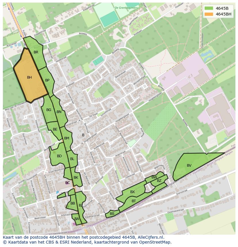 Afbeelding van het postcodegebied 4645 BH op de kaart.