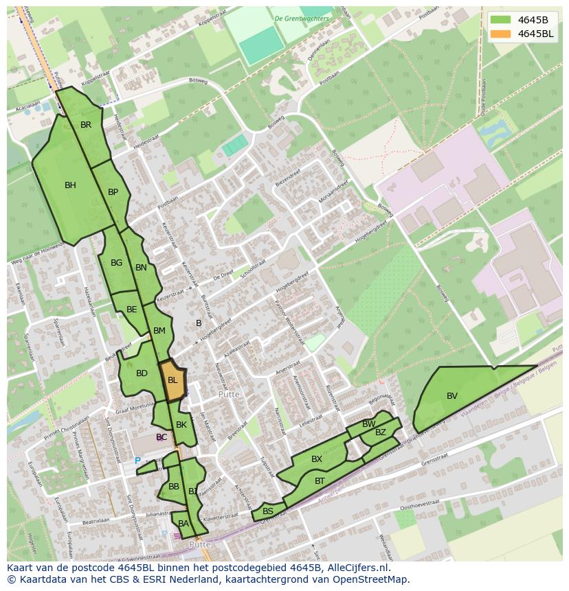 Afbeelding van het postcodegebied 4645 BL op de kaart.