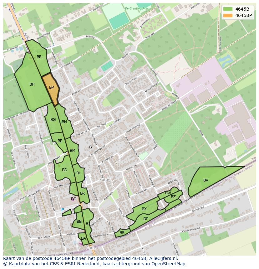 Afbeelding van het postcodegebied 4645 BP op de kaart.