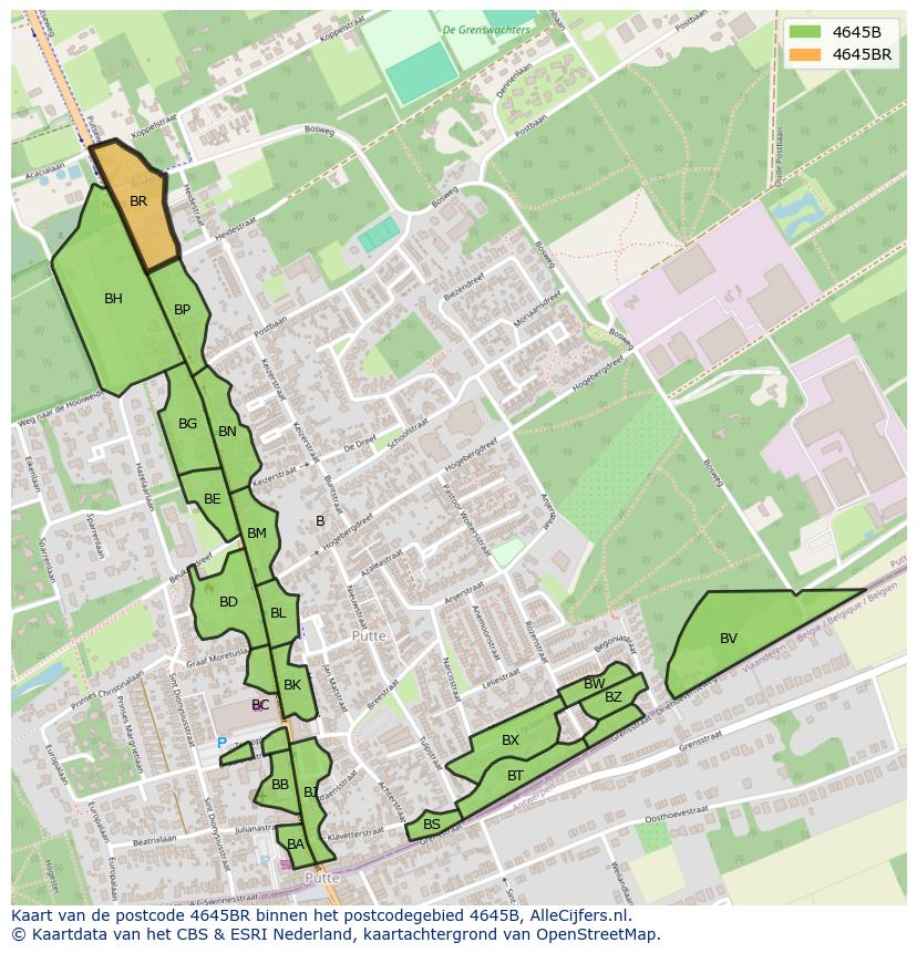 Afbeelding van het postcodegebied 4645 BR op de kaart.