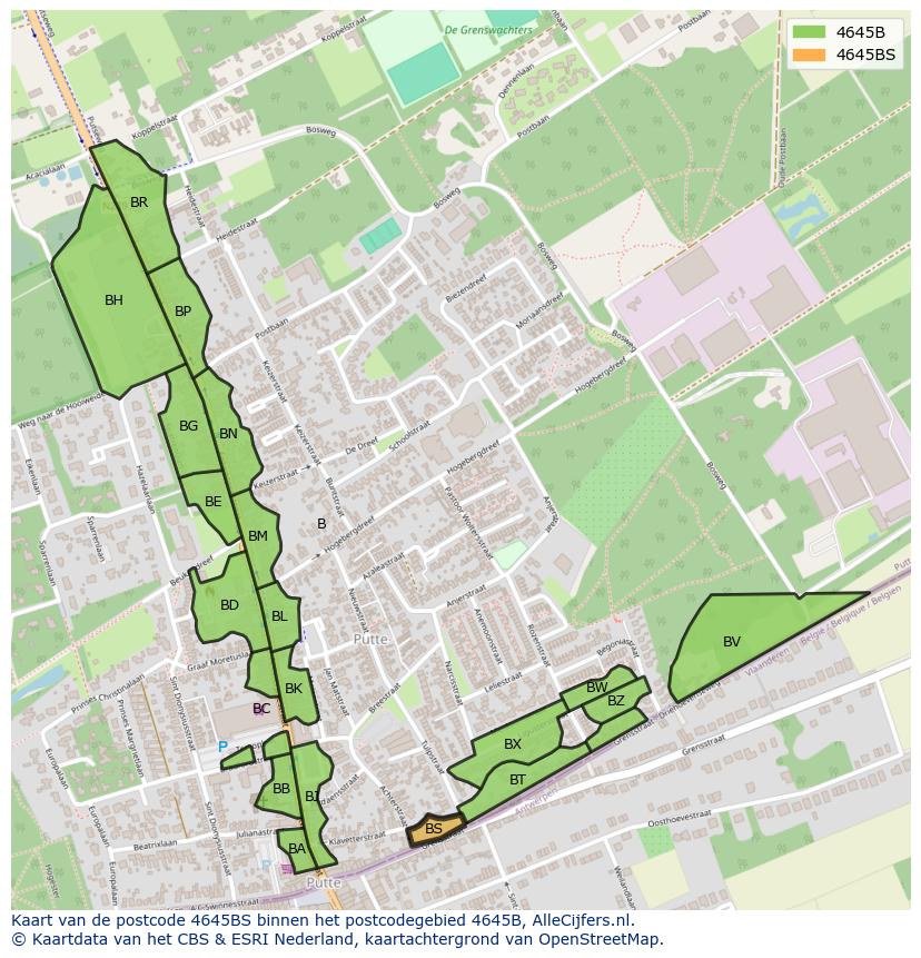 Afbeelding van het postcodegebied 4645 BS op de kaart.