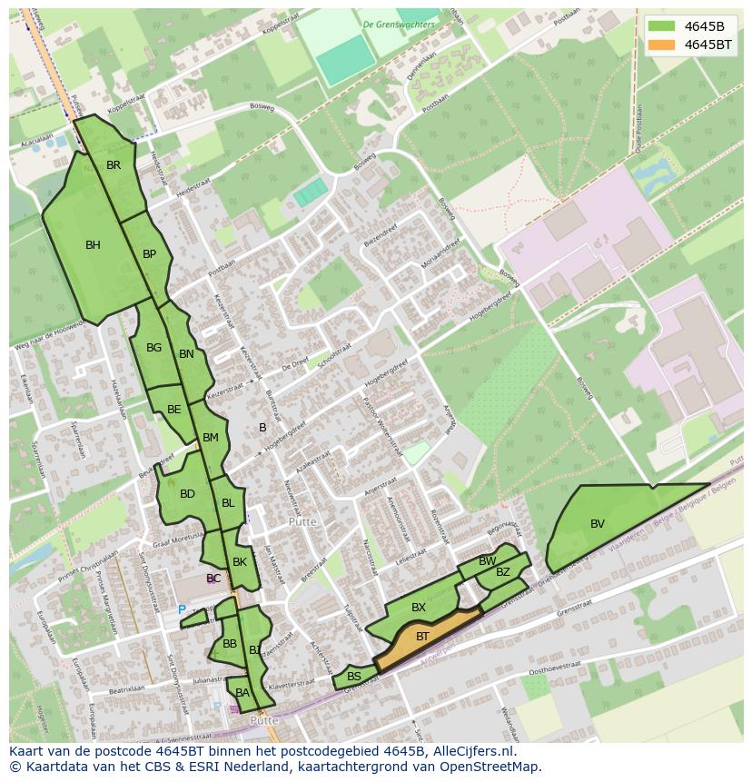 Afbeelding van het postcodegebied 4645 BT op de kaart.