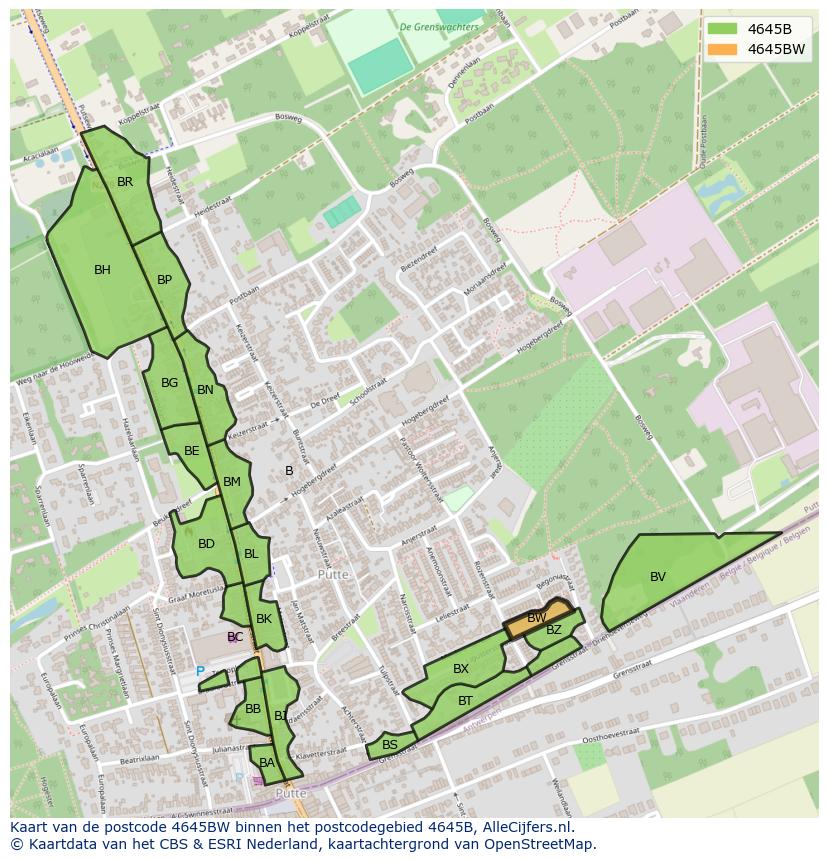 Afbeelding van het postcodegebied 4645 BW op de kaart.