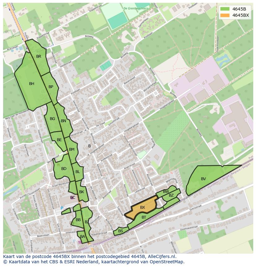 Afbeelding van het postcodegebied 4645 BX op de kaart.