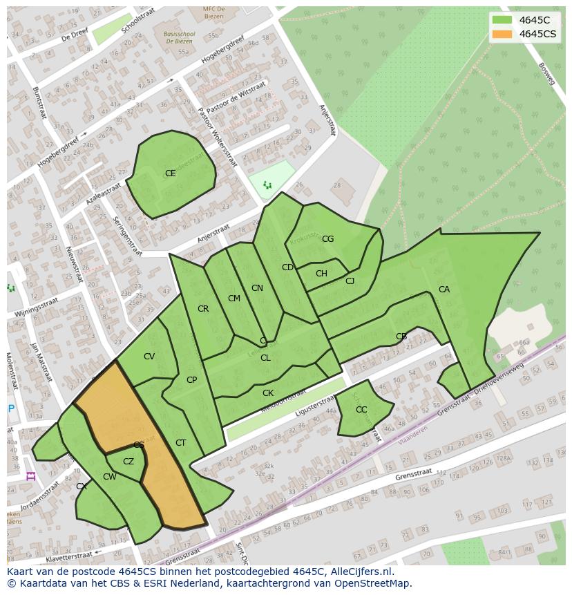 Afbeelding van het postcodegebied 4645 CS op de kaart.
