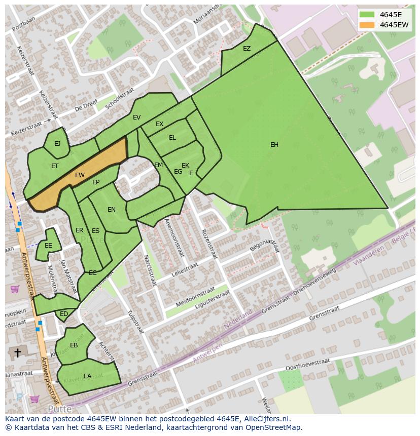 Afbeelding van het postcodegebied 4645 EW op de kaart.