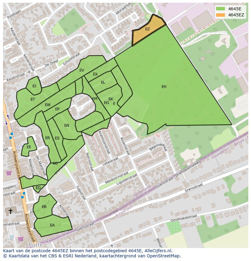 Afbeelding van het postcodegebied 4645 EZ op de kaart.