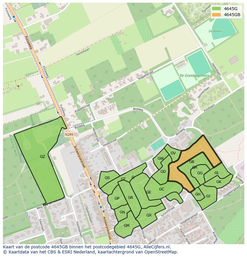 Afbeelding van het postcodegebied 4645 GB op de kaart.