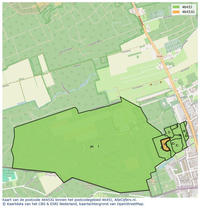 Afbeelding van het postcodegebied 4645 JG op de kaart.
