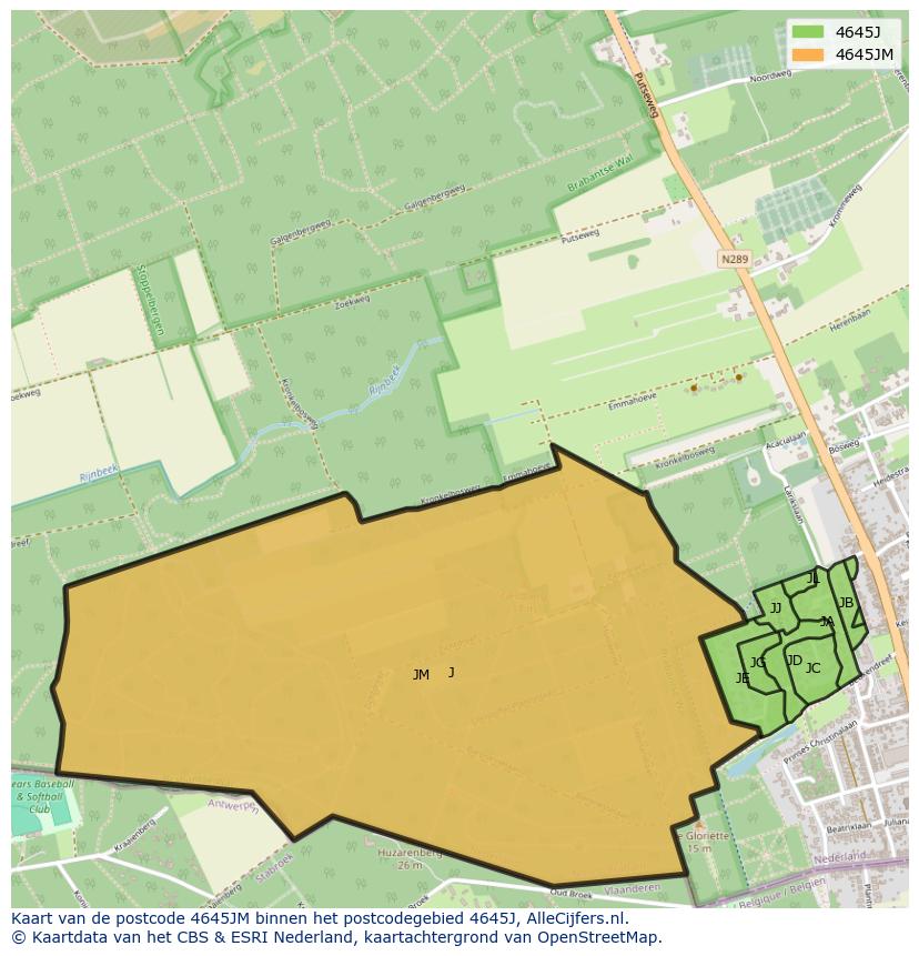 Afbeelding van het postcodegebied 4645 JM op de kaart.