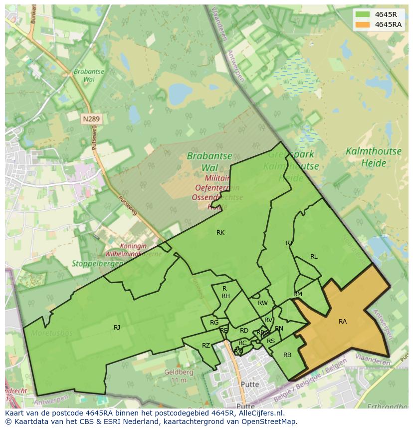 Afbeelding van het postcodegebied 4645 RA op de kaart.