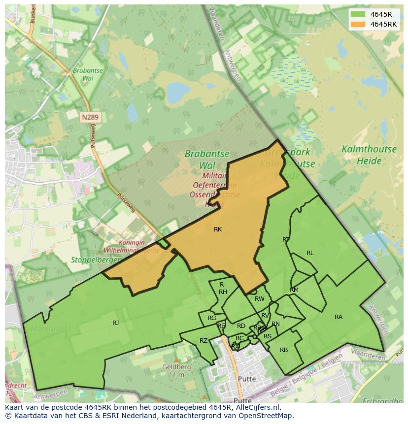 Afbeelding van het postcodegebied 4645 RK op de kaart.