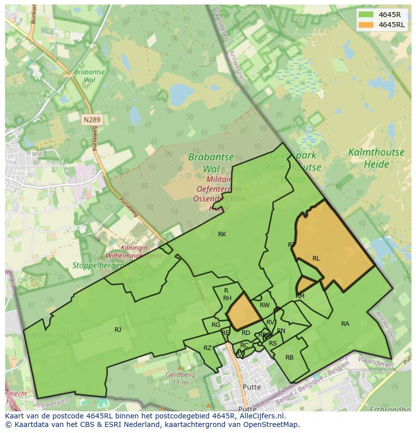 Afbeelding van het postcodegebied 4645 RL op de kaart.