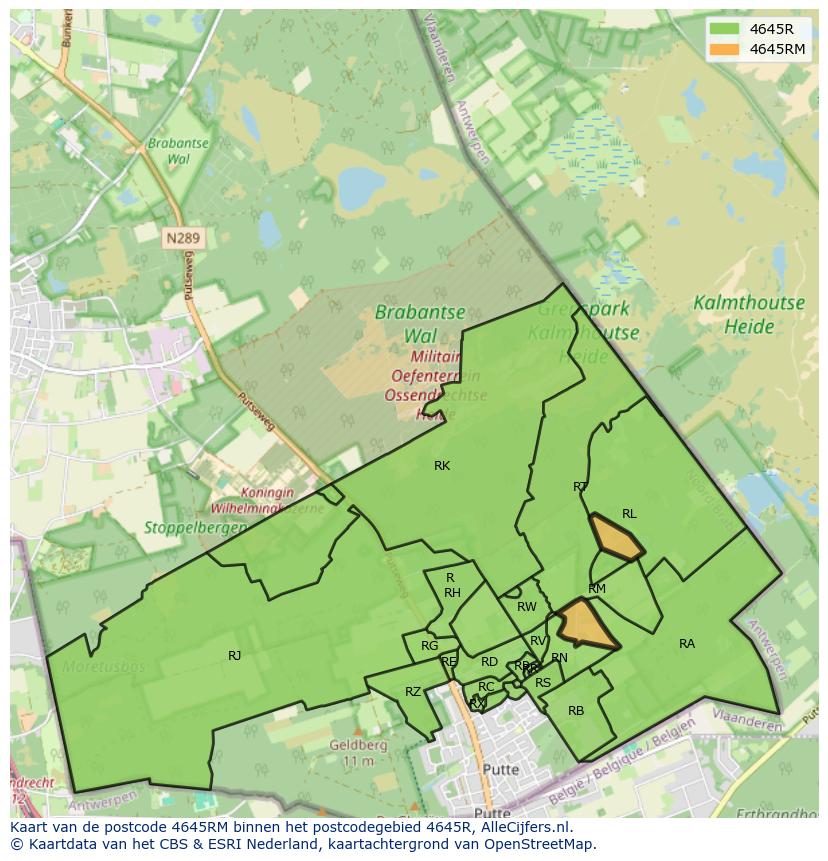 Afbeelding van het postcodegebied 4645 RM op de kaart.