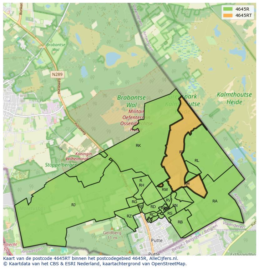 Afbeelding van het postcodegebied 4645 RT op de kaart.