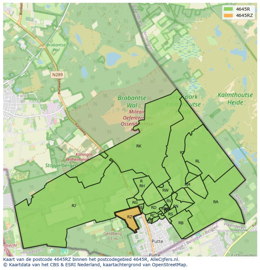Afbeelding van het postcodegebied 4645 RZ op de kaart.