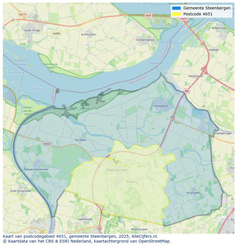 Afbeelding van het postcodegebied 4651 op de kaart.
