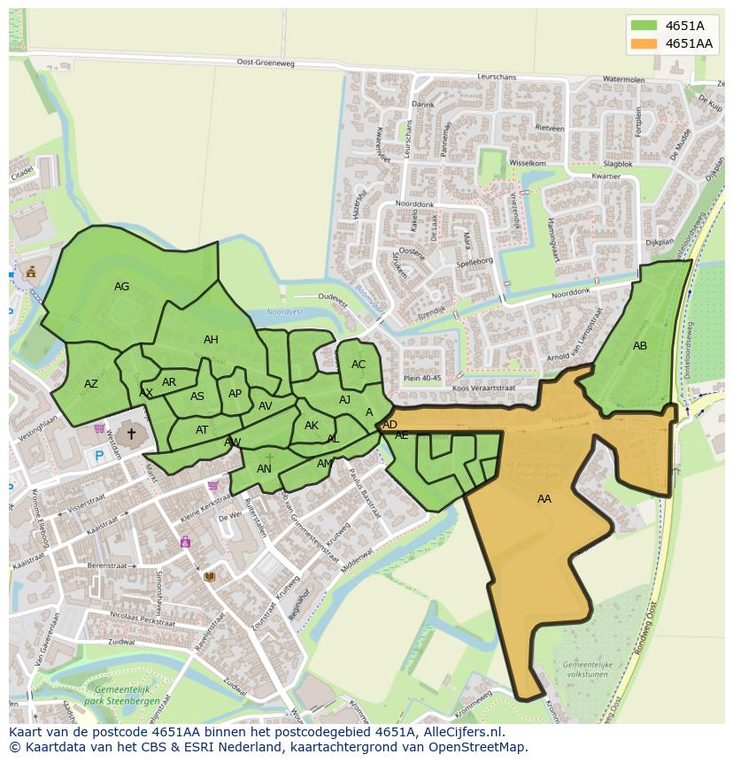 Afbeelding van het postcodegebied 4651 AA op de kaart.