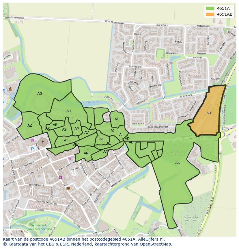 Afbeelding van het postcodegebied 4651 AB op de kaart.