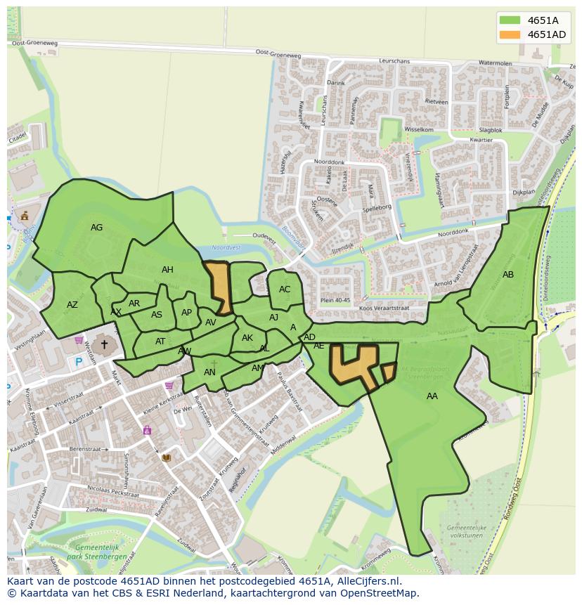 Afbeelding van het postcodegebied 4651 AD op de kaart.