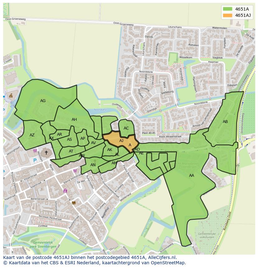 Afbeelding van het postcodegebied 4651 AJ op de kaart.