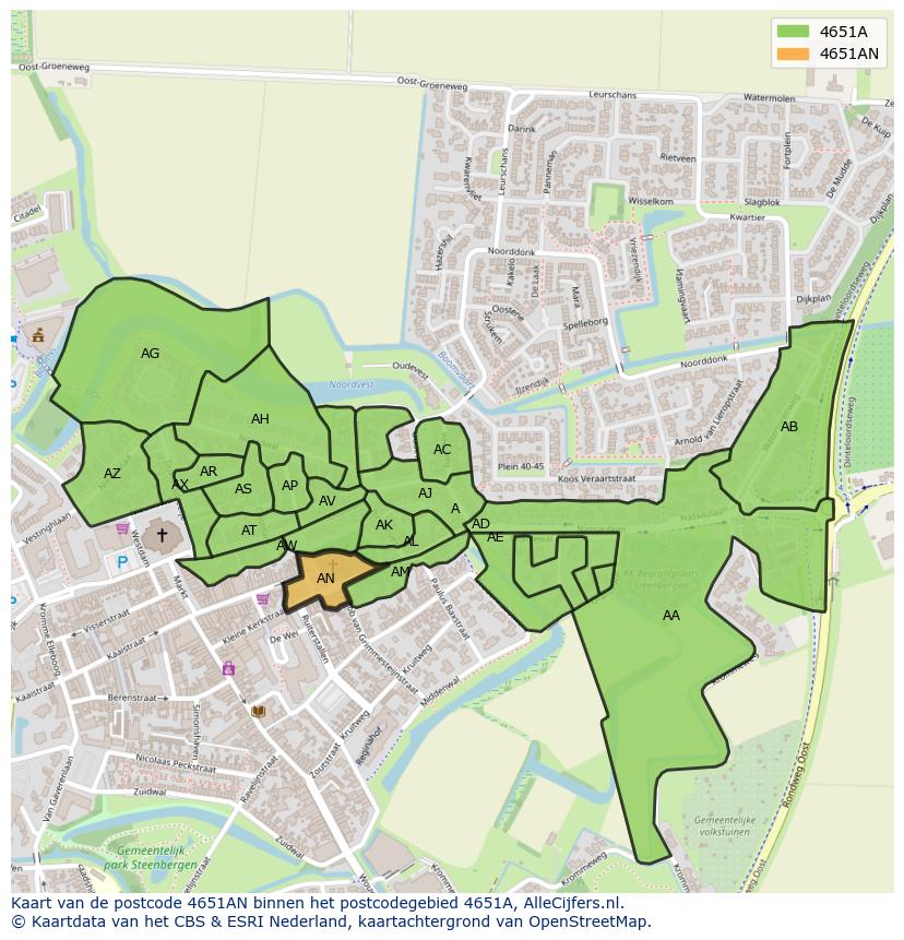 Afbeelding van het postcodegebied 4651 AN op de kaart.