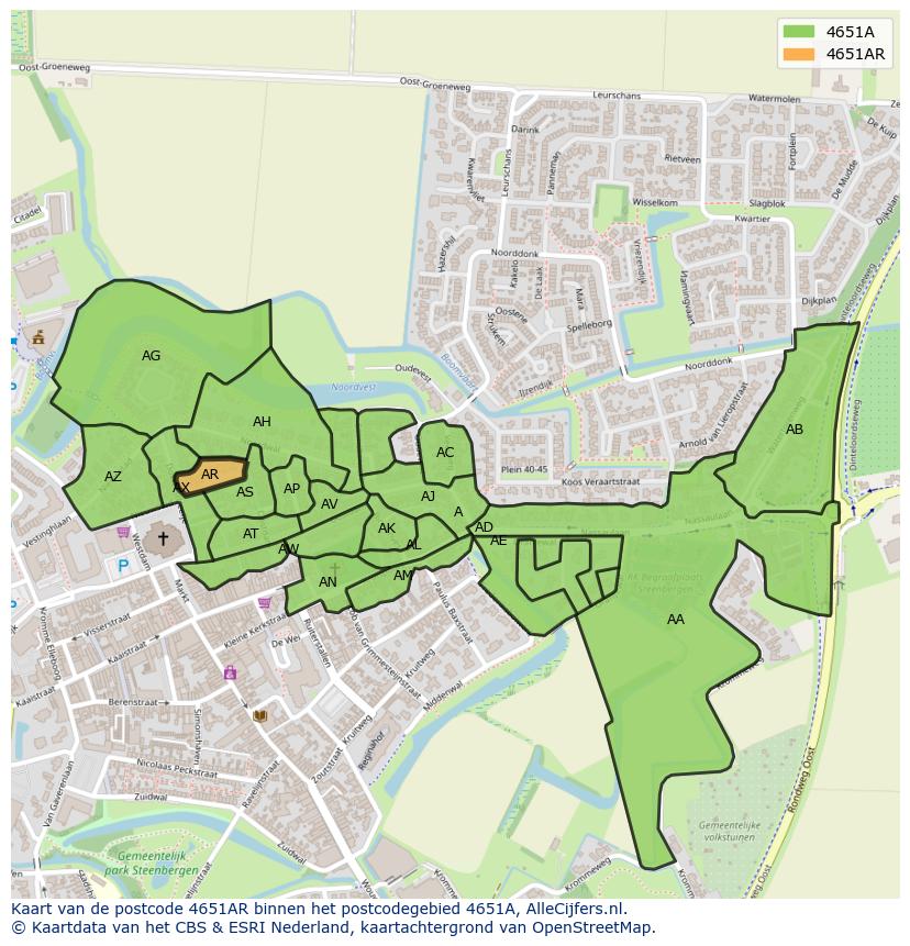 Afbeelding van het postcodegebied 4651 AR op de kaart.