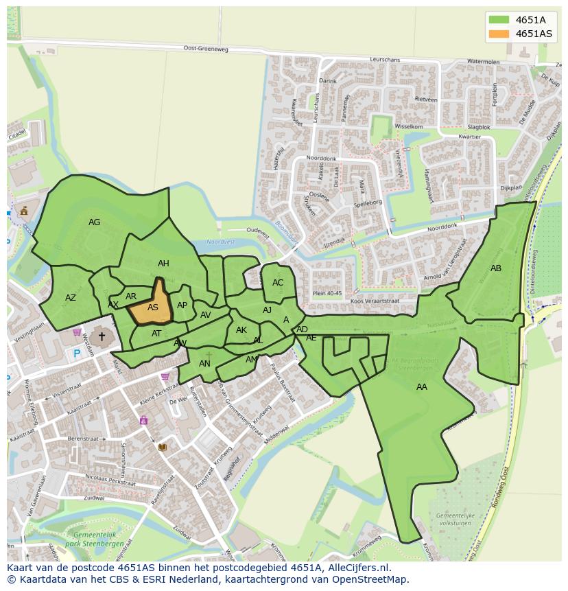 Afbeelding van het postcodegebied 4651 AS op de kaart.
