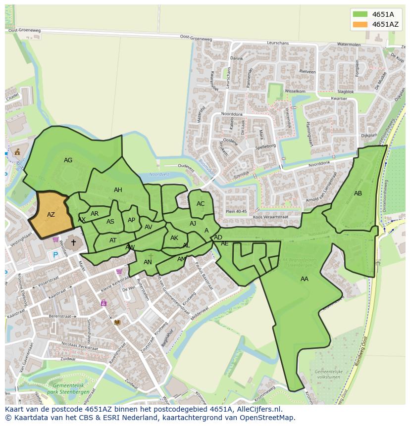 Afbeelding van het postcodegebied 4651 AZ op de kaart.