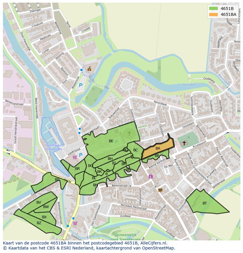 Afbeelding van het postcodegebied 4651 BA op de kaart.