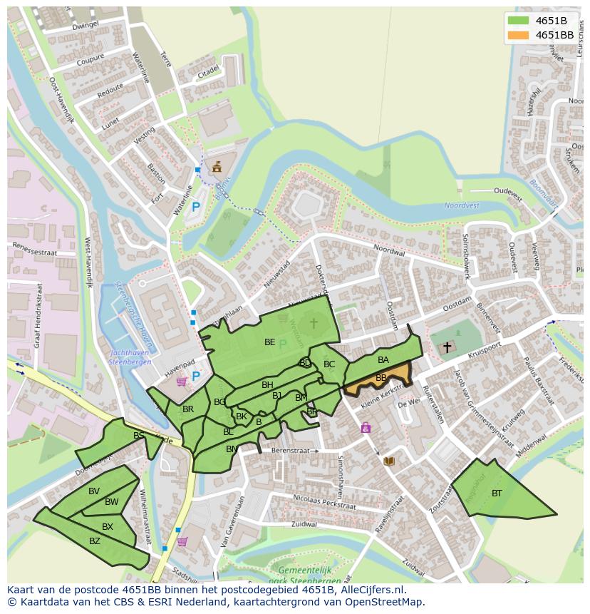 Afbeelding van het postcodegebied 4651 BB op de kaart.
