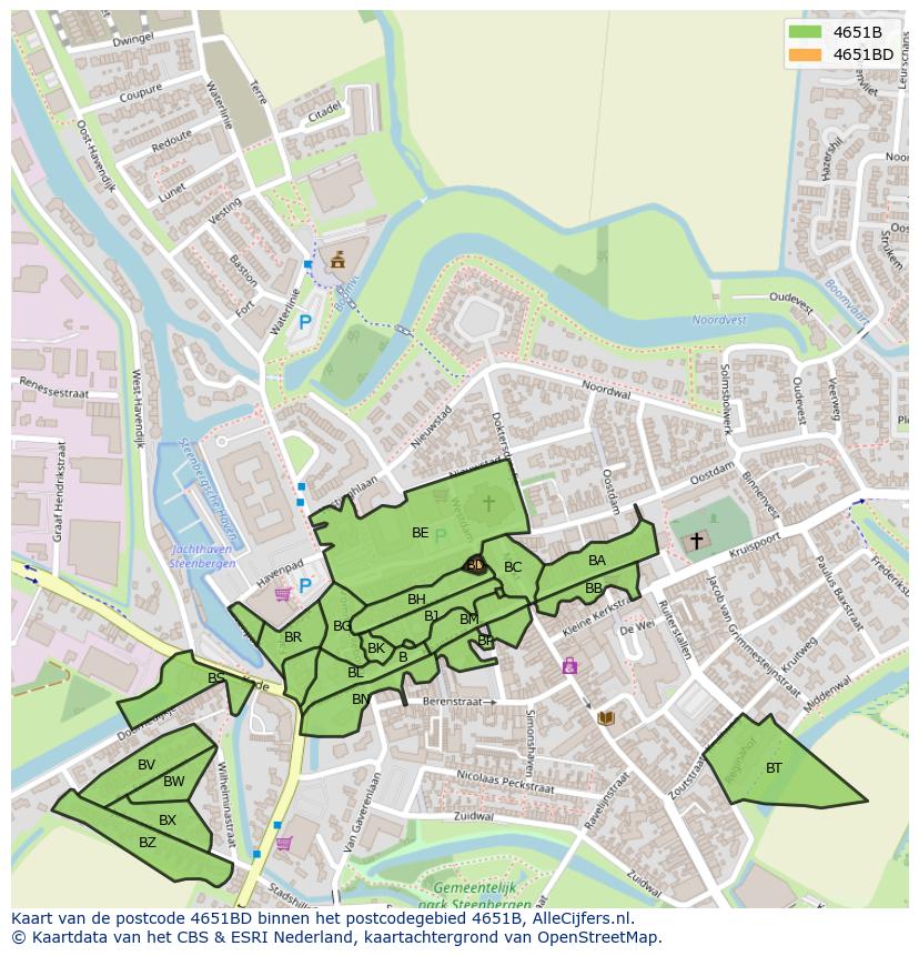 Afbeelding van het postcodegebied 4651 BD op de kaart.