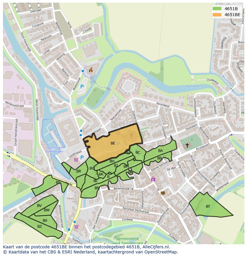 Afbeelding van het postcodegebied 4651 BE op de kaart.