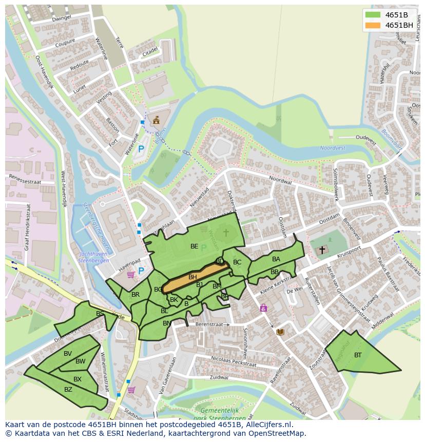 Afbeelding van het postcodegebied 4651 BH op de kaart.