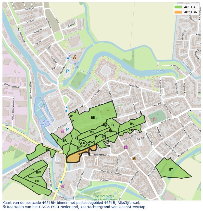 Afbeelding van het postcodegebied 4651 BN op de kaart.