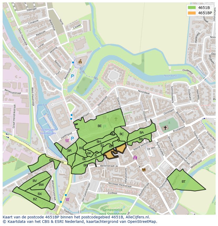 Afbeelding van het postcodegebied 4651 BP op de kaart.