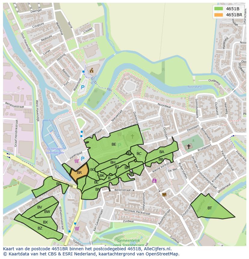 Afbeelding van het postcodegebied 4651 BR op de kaart.